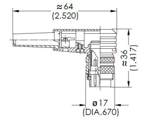 Male Angled Plug; 6 Pin; Solder; Gold; 4-6mm; IP40